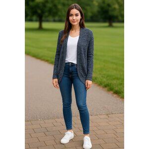 Aeropostale Womens Open Front Cardigan Sweater S Blue Black Marled Knit Casual